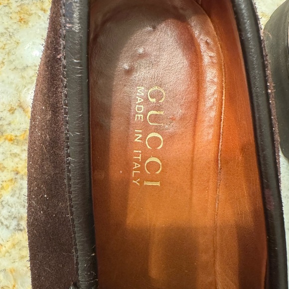 Gucci Women's Brown Suede Loafers with Gold Accents - Picture 4 of 12